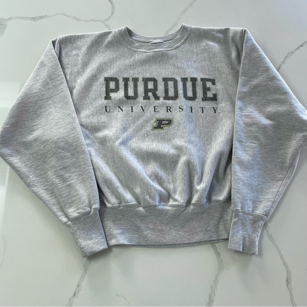 Vintage 1980s Purdue University Champion Gray Crew Neck Sweatshirt, Size Large